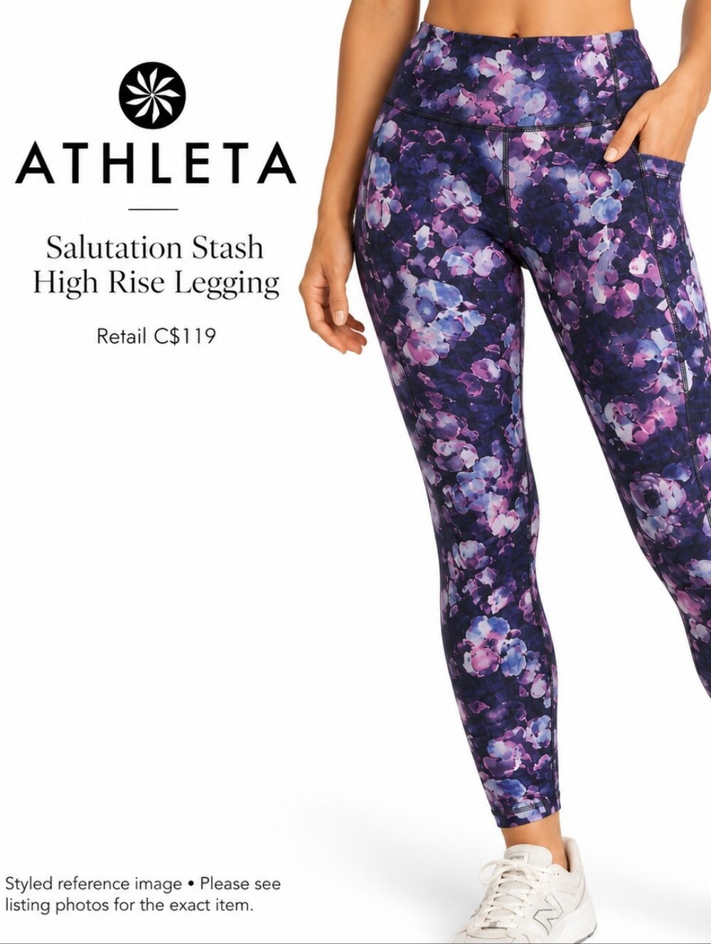 Athleta Salutation Stash Floral High Rise Leggings Purple Pink Size M